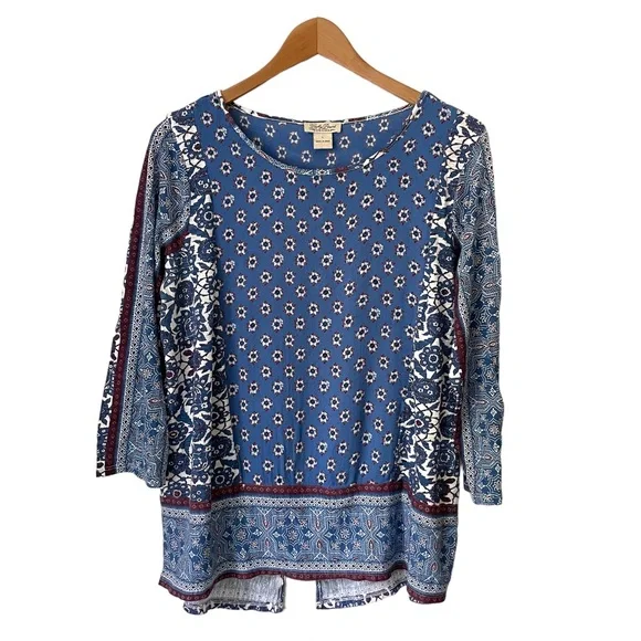 Lucky Brand | Boho Mixed Print 3/4 Sleeve Lightweight Shirt Size L - Picture 8 of 8